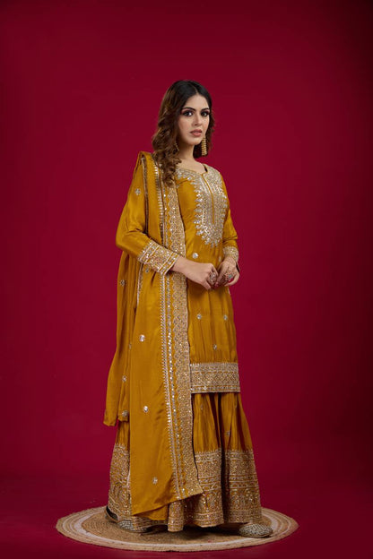 Heavy Embroidered Sharara Suit with Mirror Work and Zari Detailing