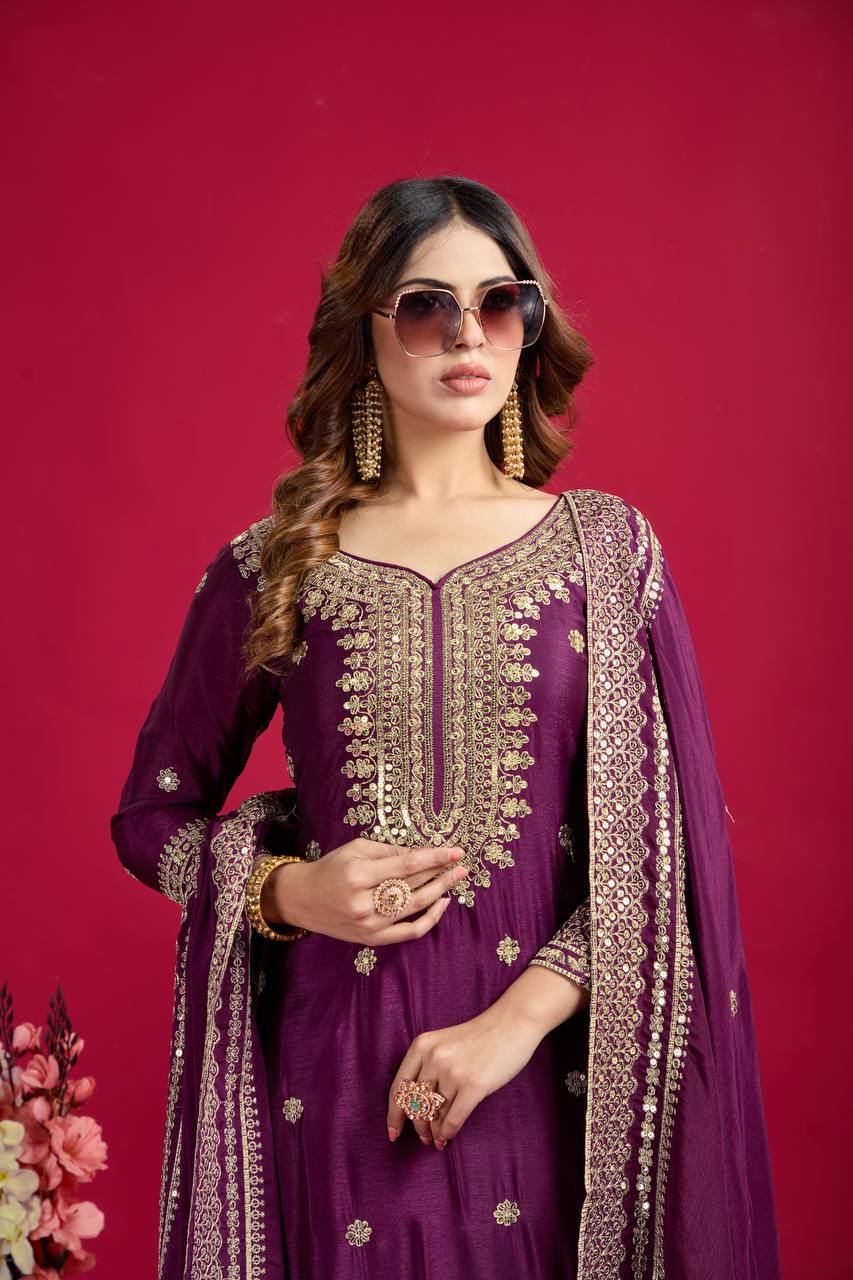 Heavy Embroidered Sharara Suit with Mirror Work and Zari Detailing