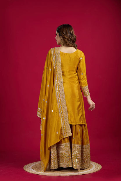 Heavy Embroidered Sharara Suit with Mirror Work and Zari Detailing
