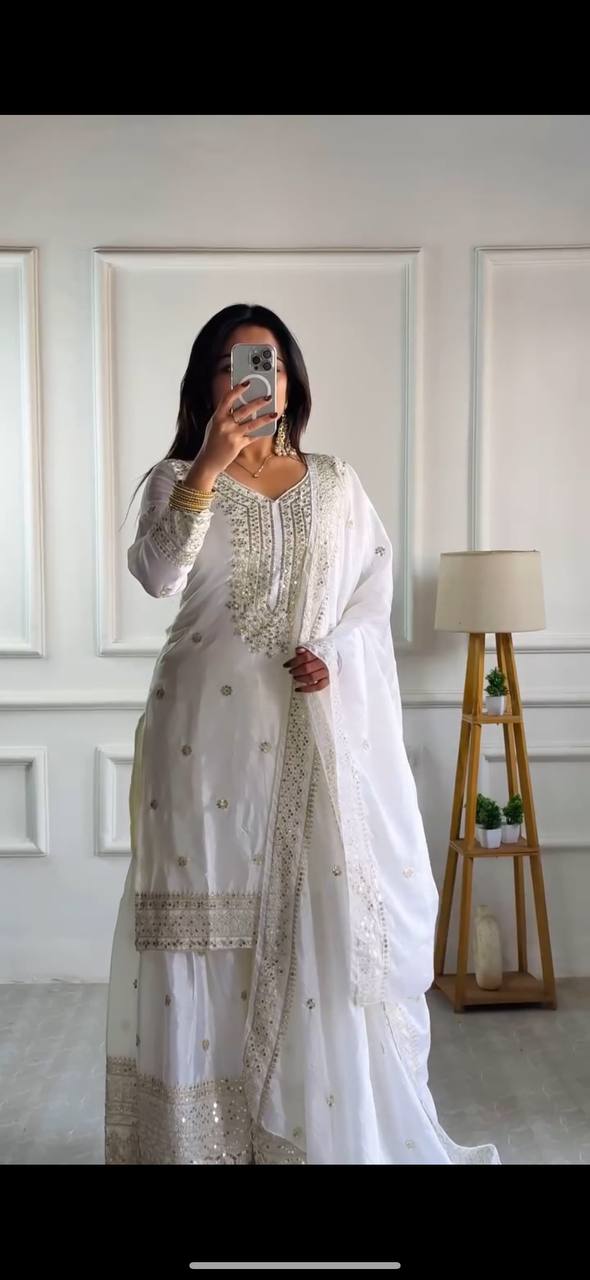 Heavy Embroidered Sharara Suit with Mirror Work and Zari Detailing
