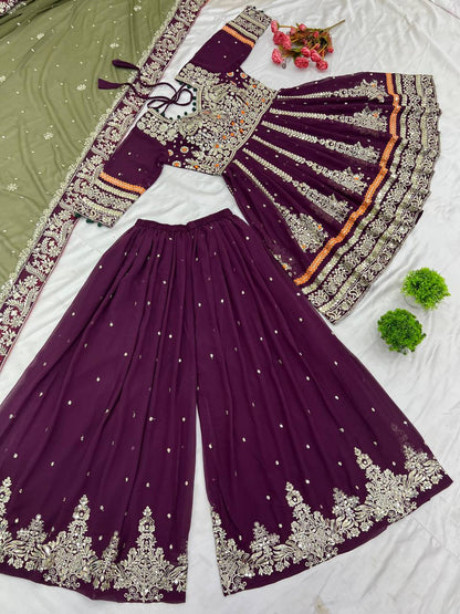 Regal Plum Bridal Sharara Suit with Antique Zari and Embellished Dupatta