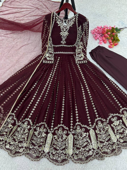 Anarkali Gown with Intricate Gold Embroidery