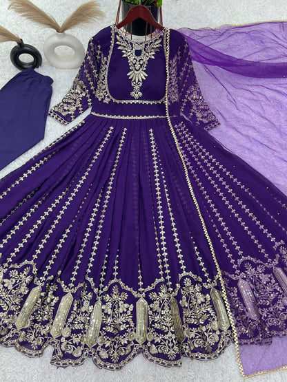 Anarkali Gown with Intricate Gold Embroidery