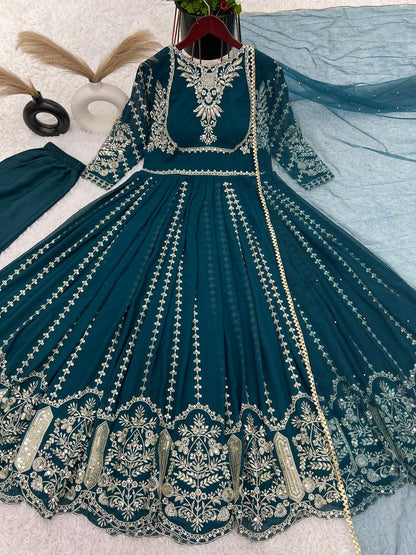 Anarkali Gown with Intricate Gold Embroidery