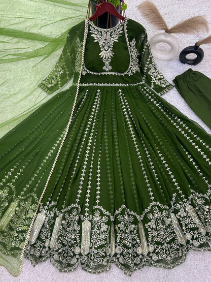 Anarkali Gown with Intricate Gold Embroidery