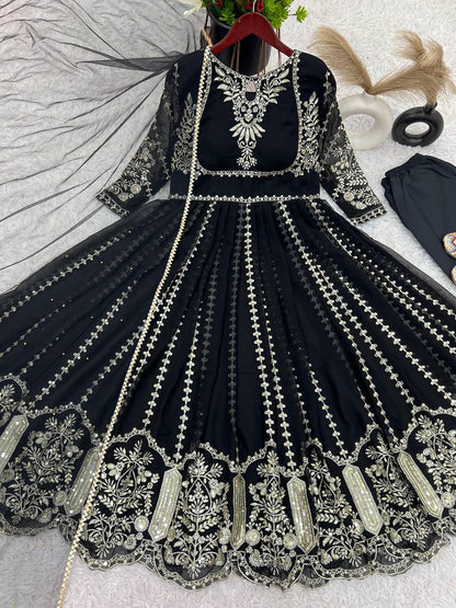 Anarkali Gown with Intricate Gold Embroidery
