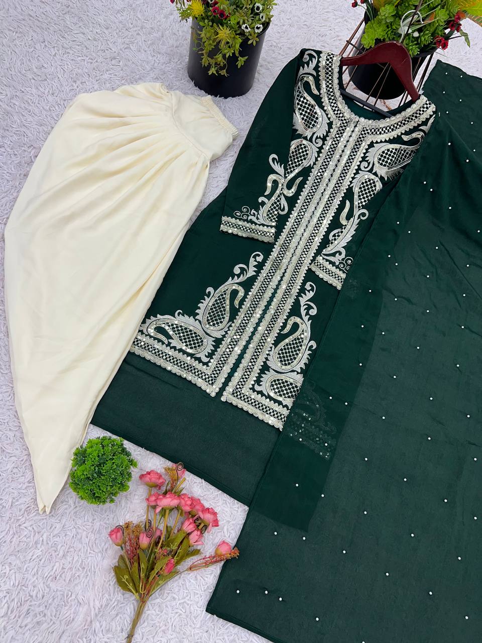 Short Jacket Style Kurti with Ivory Dhoti Pant