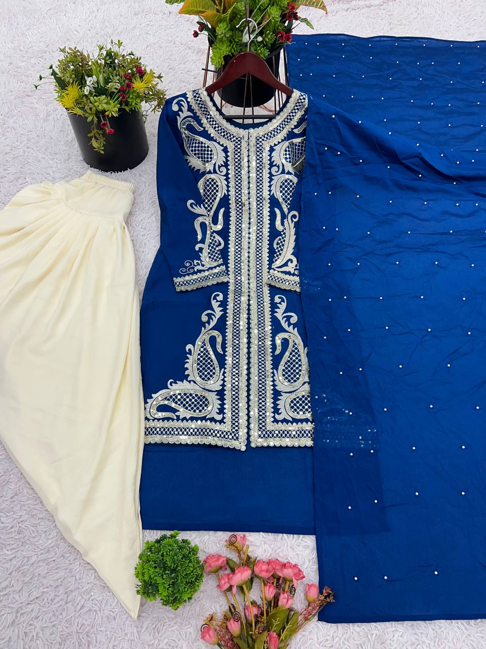 Short Jacket Style Kurti with Ivory Dhoti Pant
