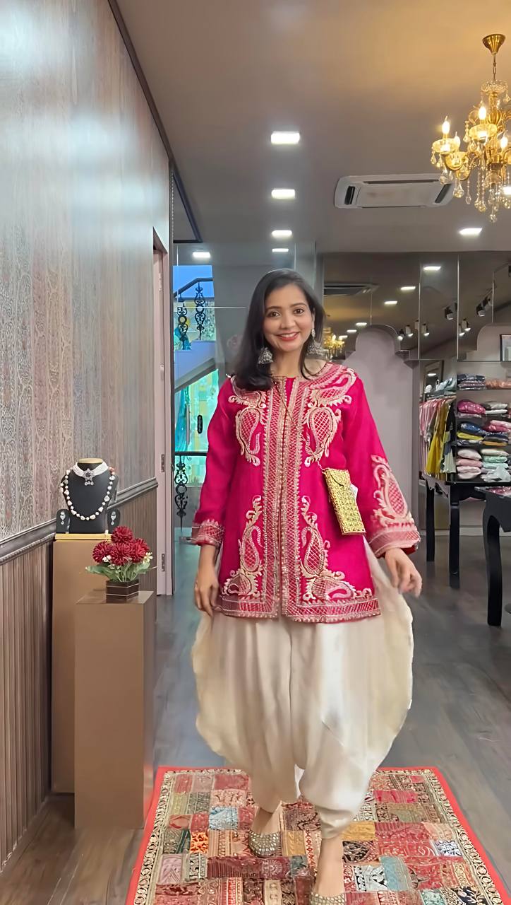 Short Jacket Style Kurti with Ivory Dhoti Pant