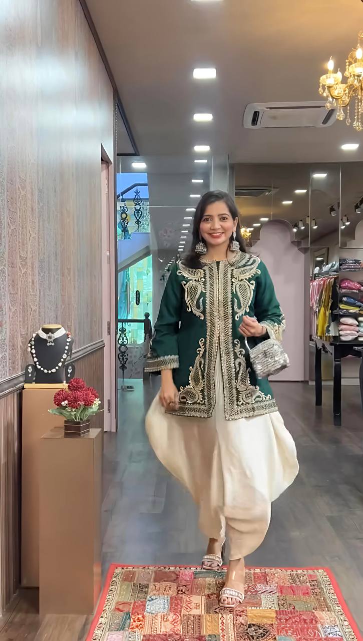 Short Jacket Style Kurti with Ivory Dhoti Pant