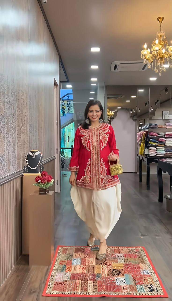 Short Jacket Style Kurti with Ivory Dhoti Pant