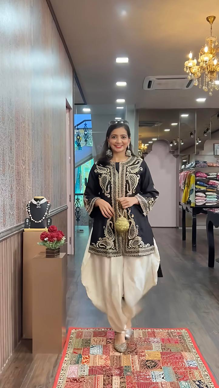 Short Jacket Style Kurti with Ivory Dhoti Pant