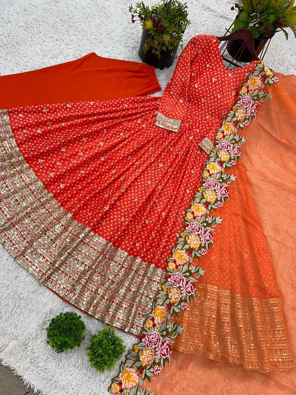Zari Embroidered Anarkali Suit with Heavy Floral Dupatta