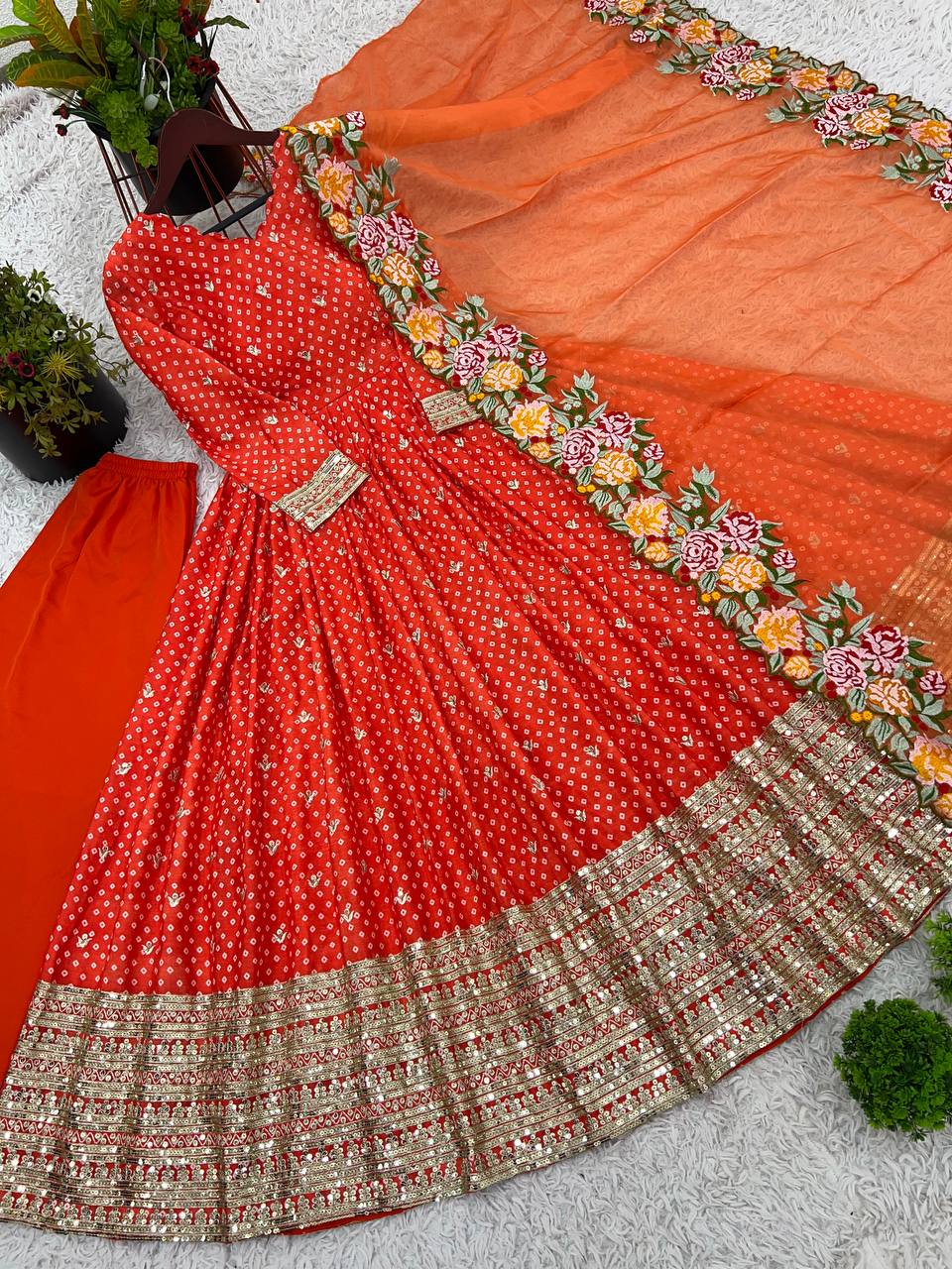 Zari Embroidered Anarkali Suit with Heavy Floral Dupatta