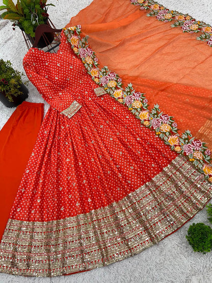 Zari Embroidered Anarkali Suit with Heavy Floral Dupatta