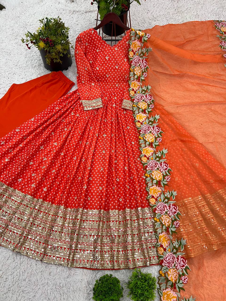 Zari Embroidered Anarkali Suit with Heavy Floral Dupatta