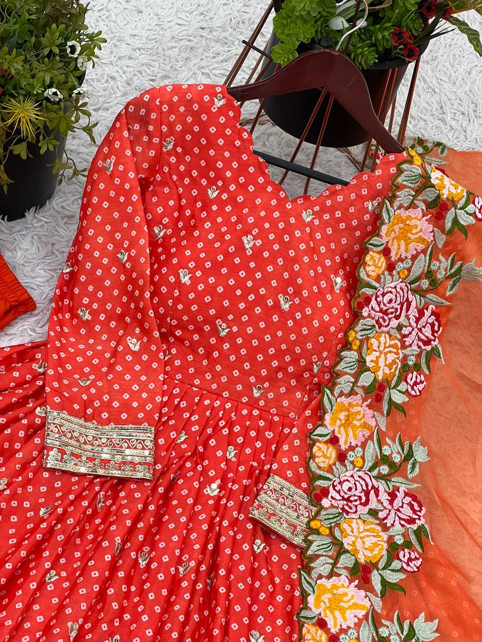 Zari Embroidered Anarkali Suit with Heavy Floral Dupatta