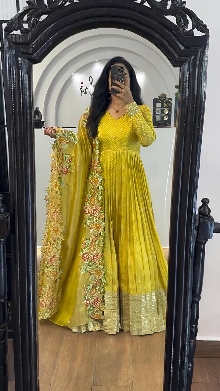 Zari Embroidered Anarkali Suit with Heavy Floral Dupatta