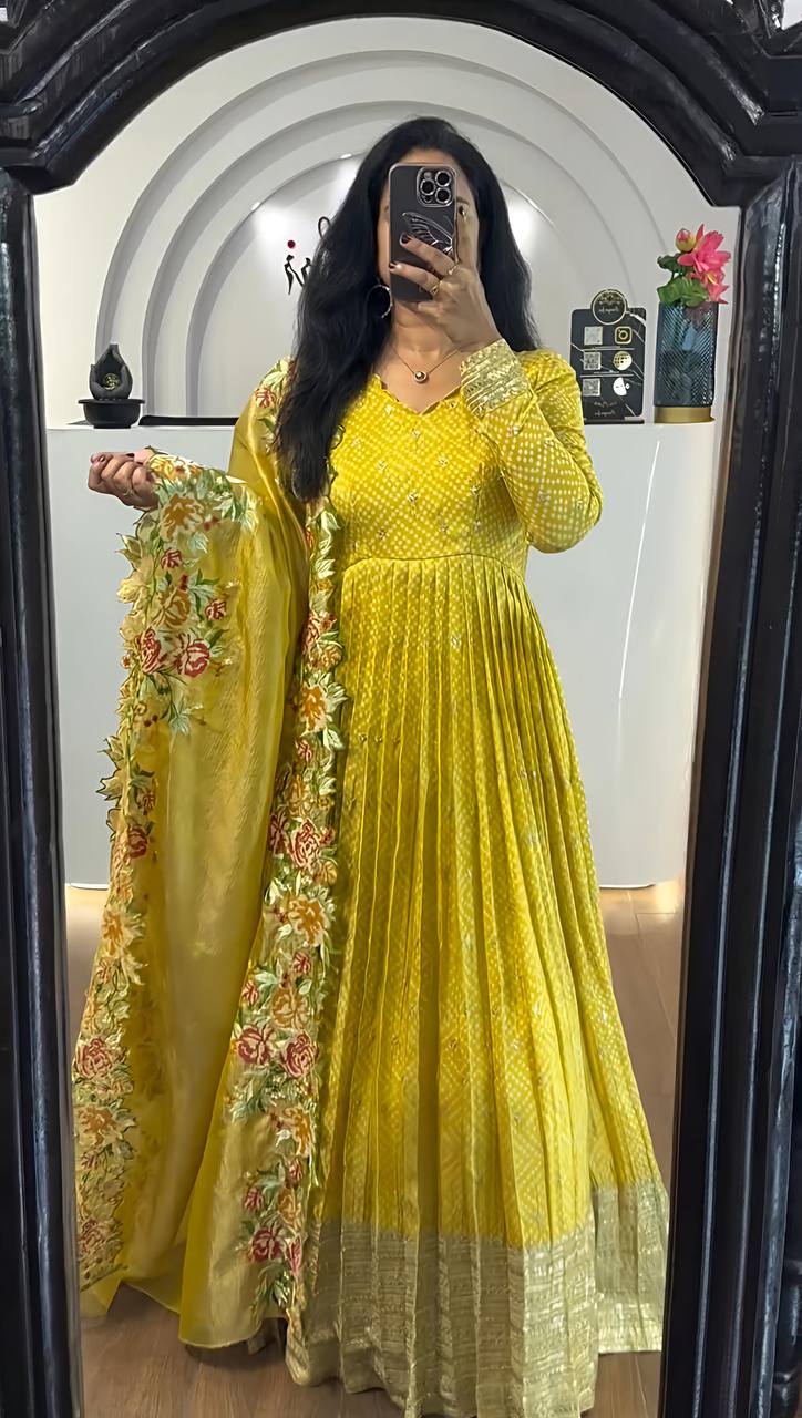 Zari Embroidered Anarkali Suit with Heavy Floral Dupatta