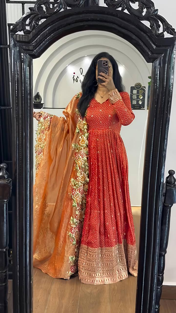 Zari Embroidered Anarkali Suit with Heavy Floral Dupatta