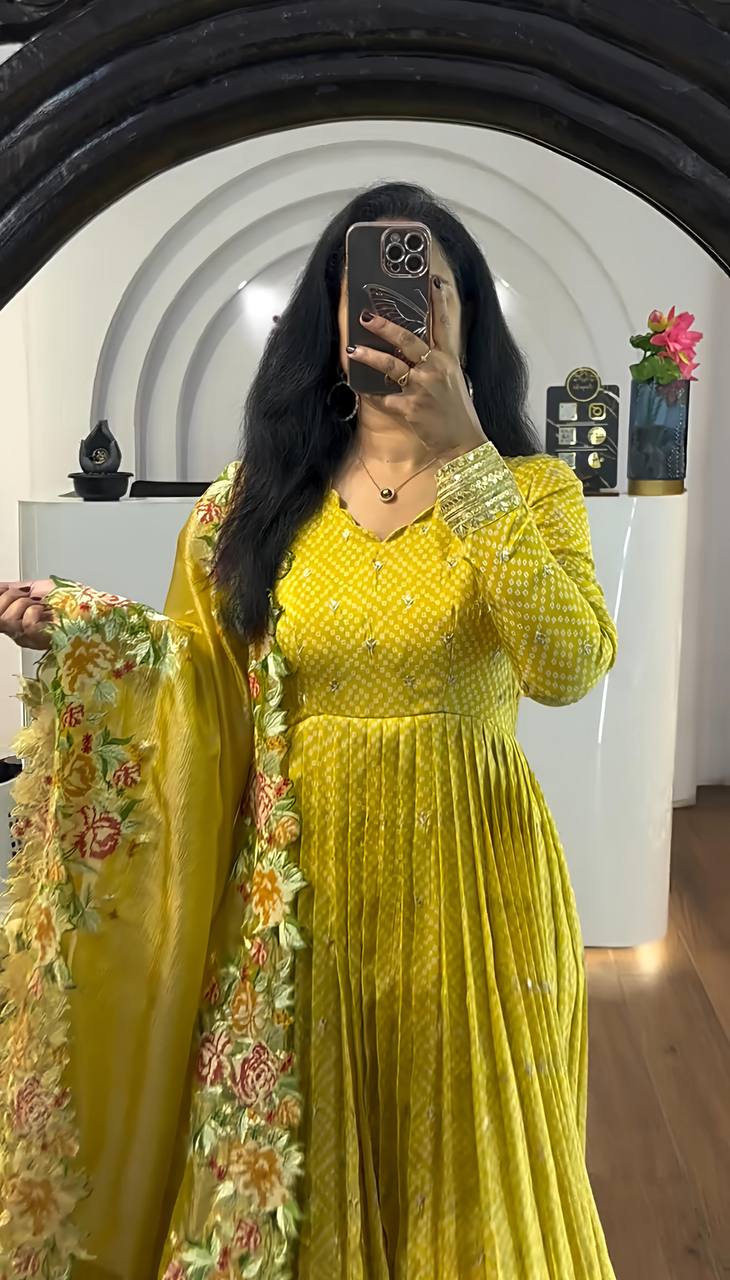 Zari Embroidered Anarkali Suit with Heavy Floral Dupatta