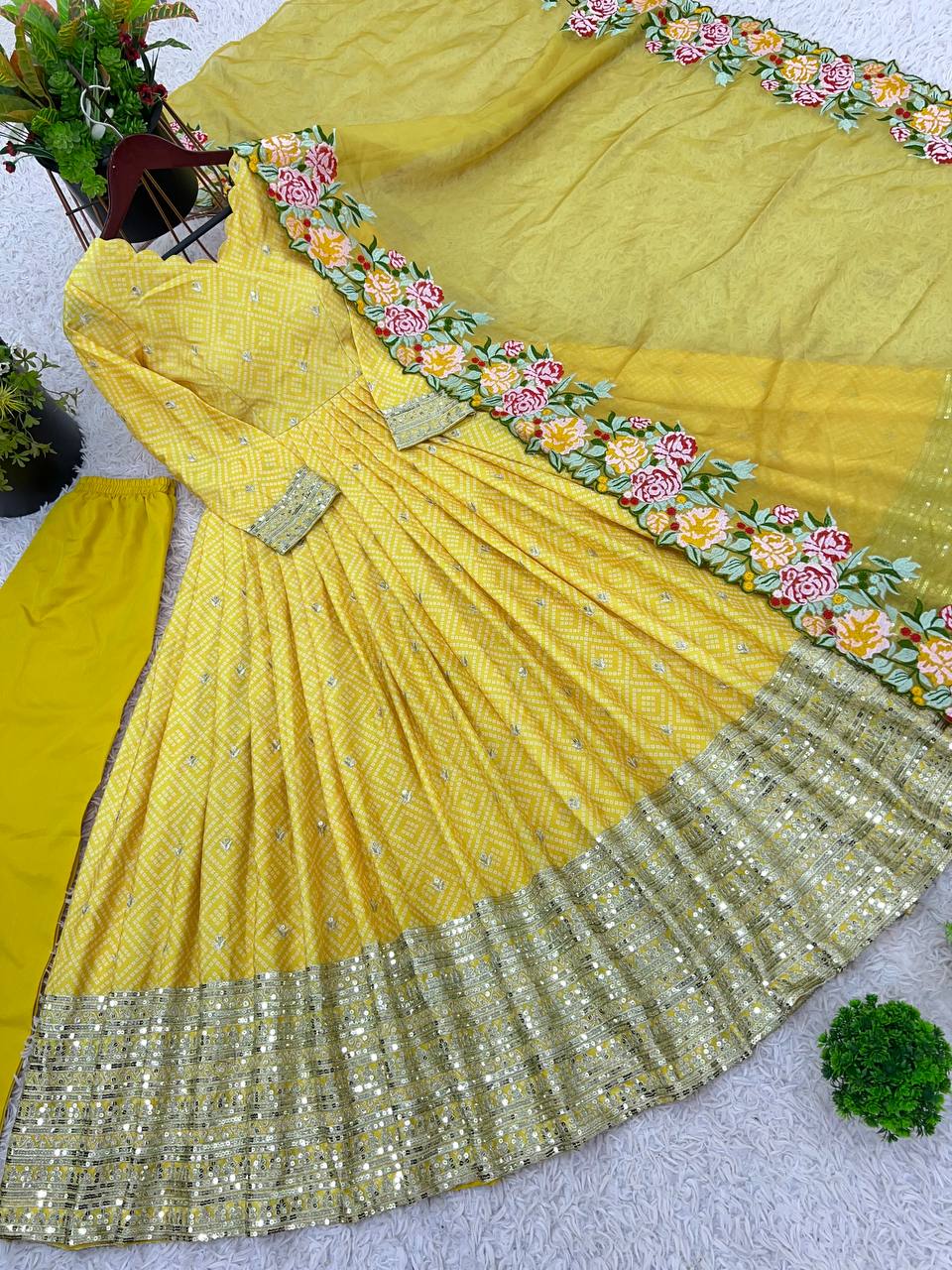 Zari Embroidered Anarkali Suit with Heavy Floral Dupatta