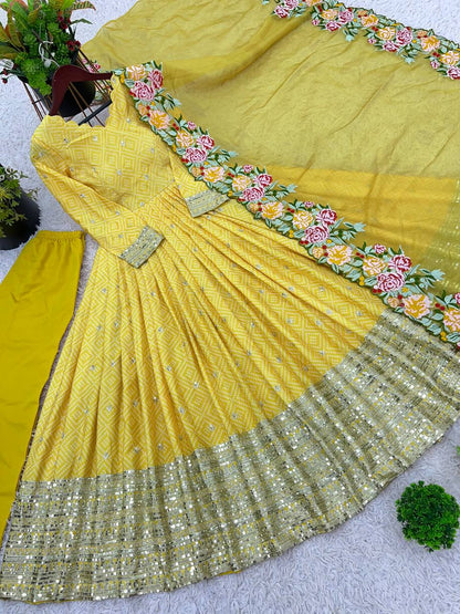 Zari Embroidered Anarkali Suit with Heavy Floral Dupatta