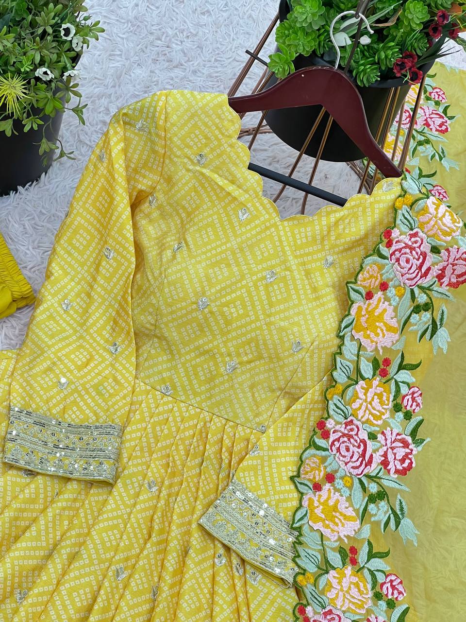 Zari Embroidered Anarkali Suit with Heavy Floral Dupatta