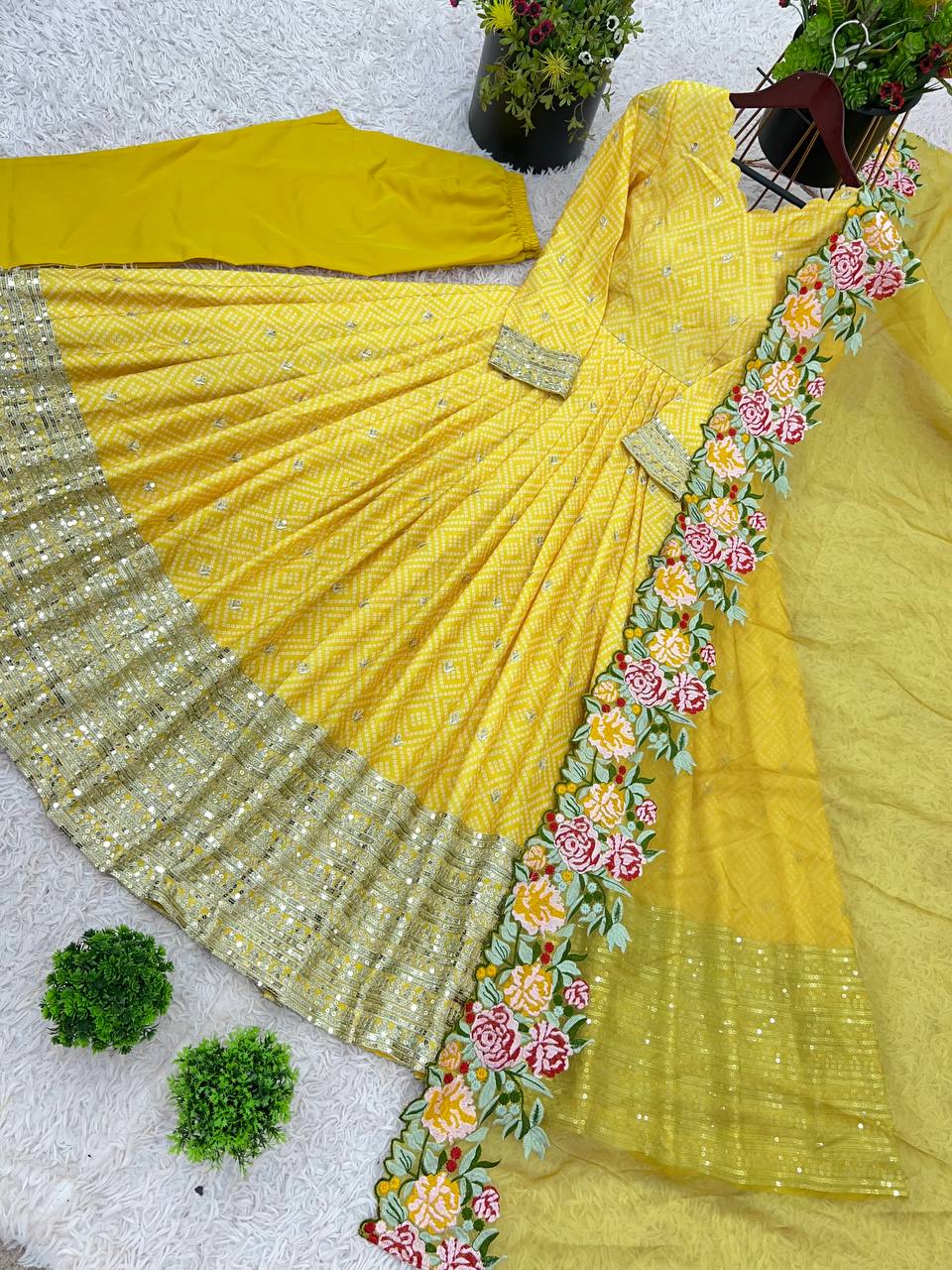 Zari Embroidered Anarkali Suit with Heavy Floral Dupatta