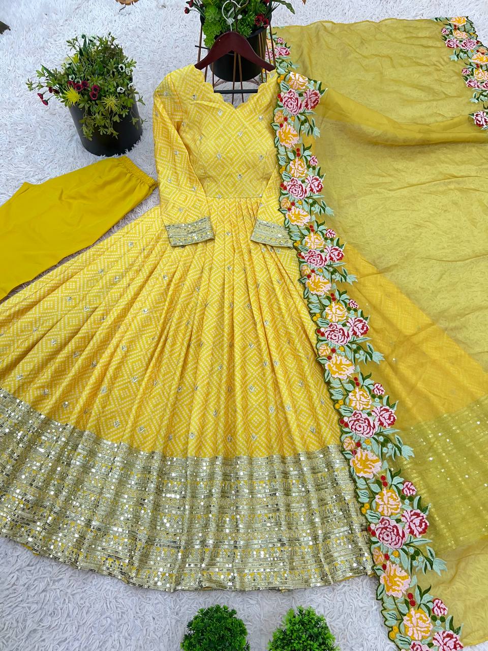 Zari Embroidered Anarkali Suit with Heavy Floral Dupatta
