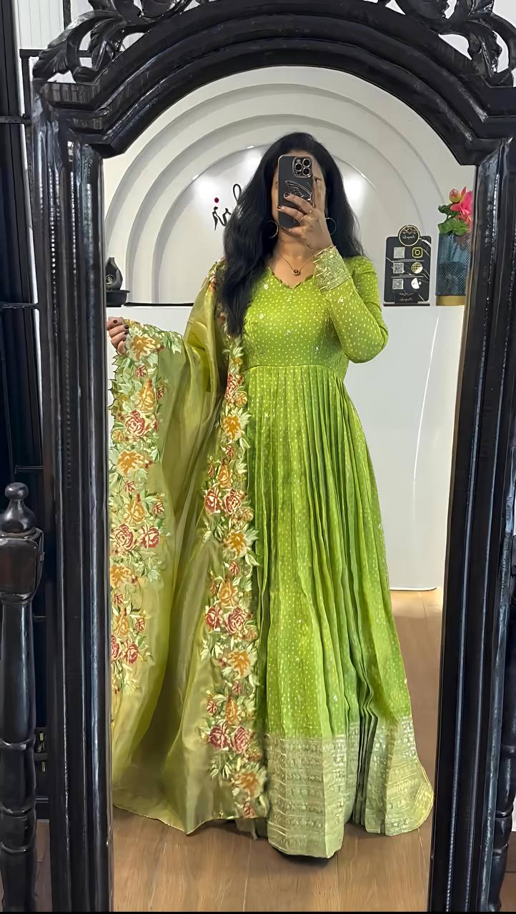 Zari Embroidered Anarkali Suit with Heavy Floral Dupatta