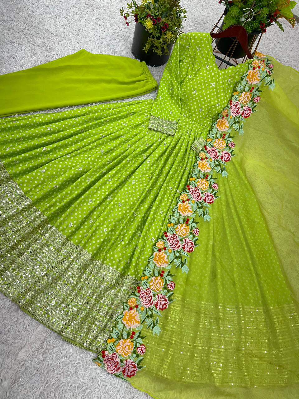 Zari Embroidered Anarkali Suit with Heavy Floral Dupatta