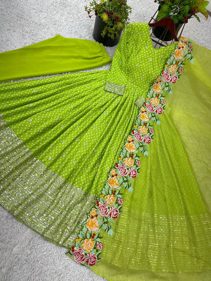 Zari Embroidered Anarkali Suit with Heavy Floral Dupatta