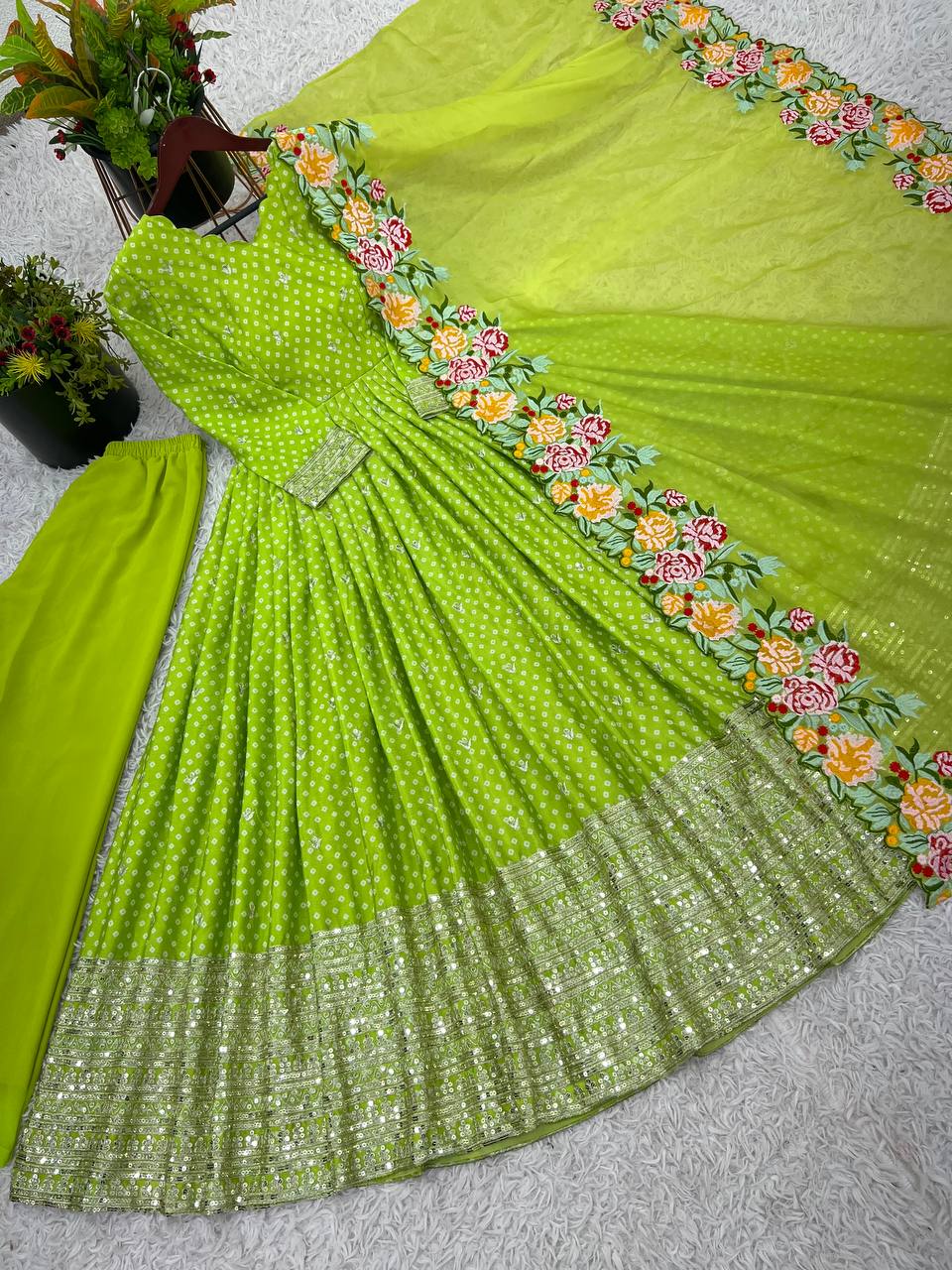 Zari Embroidered Anarkali Suit with Heavy Floral Dupatta