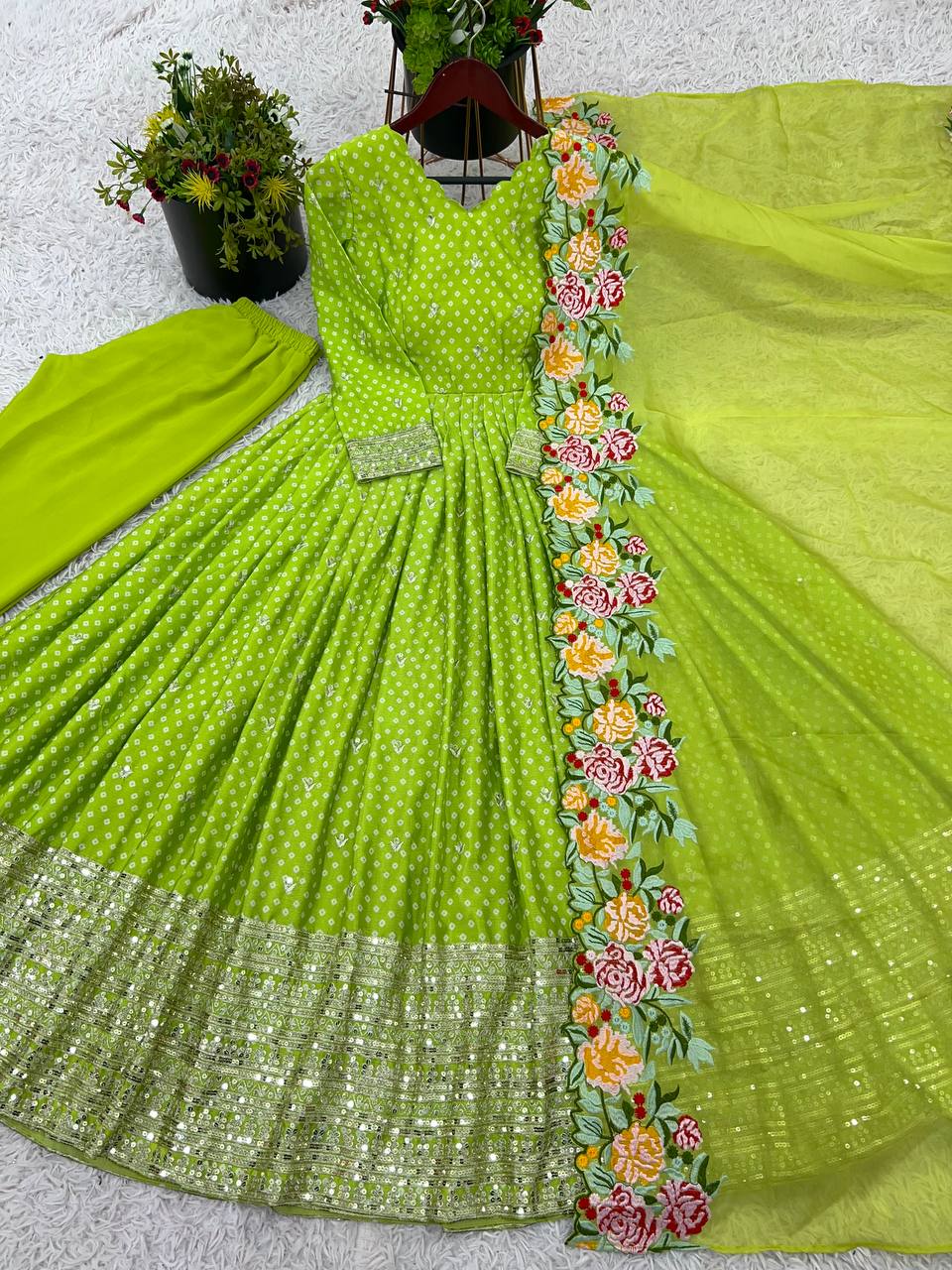 Zari Embroidered Anarkali Suit with Heavy Floral Dupatta