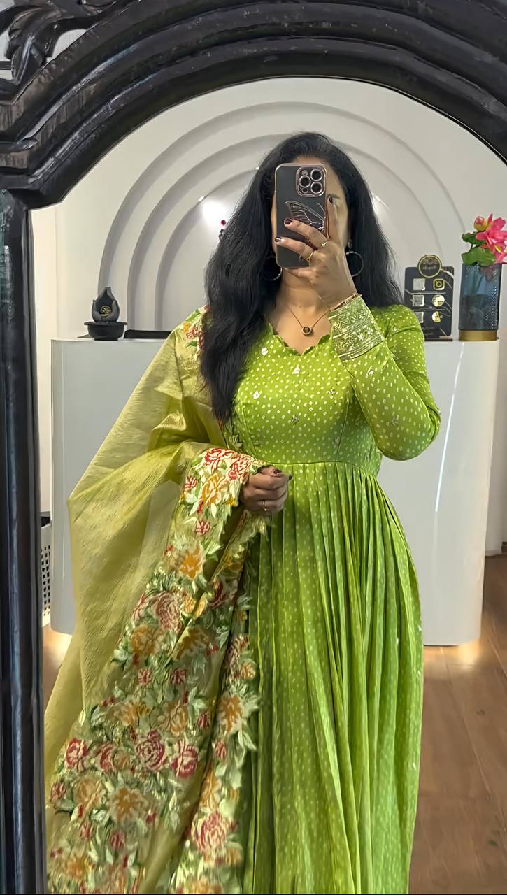 Zari Embroidered Anarkali Suit with Heavy Floral Dupatta