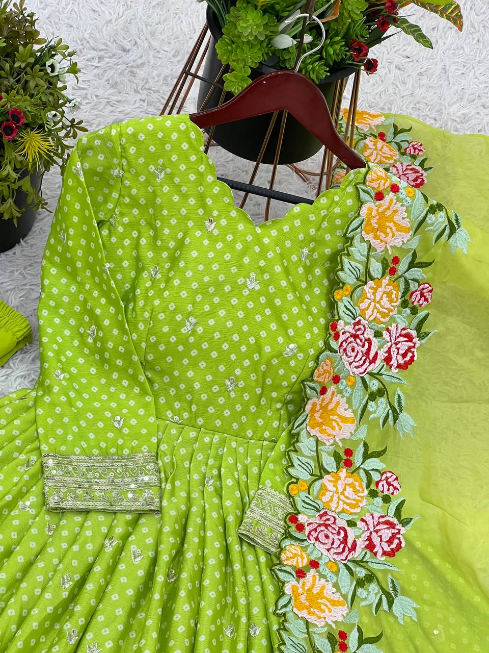 Zari Embroidered Anarkali Suit with Heavy Floral Dupatta