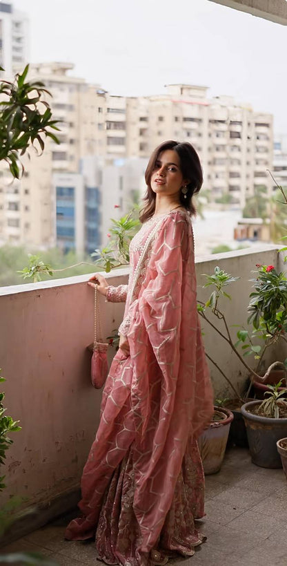 Blush Pink Handcrafted Sharara Suit with Intricate Embroidery