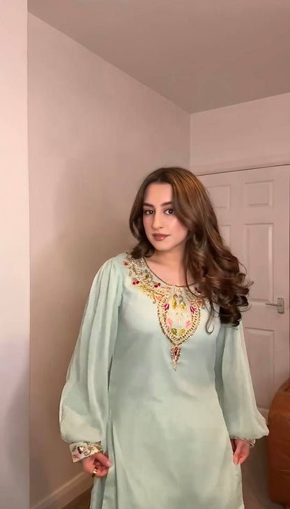 Elegant Embroidered Straight Suit Set with Handcrafted Dupatta