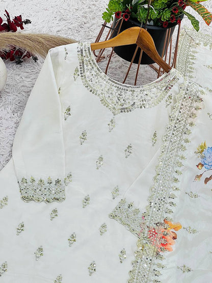 Ivory Pearl Heavy Embroidered Pakistani Suit with Floral Dupatta