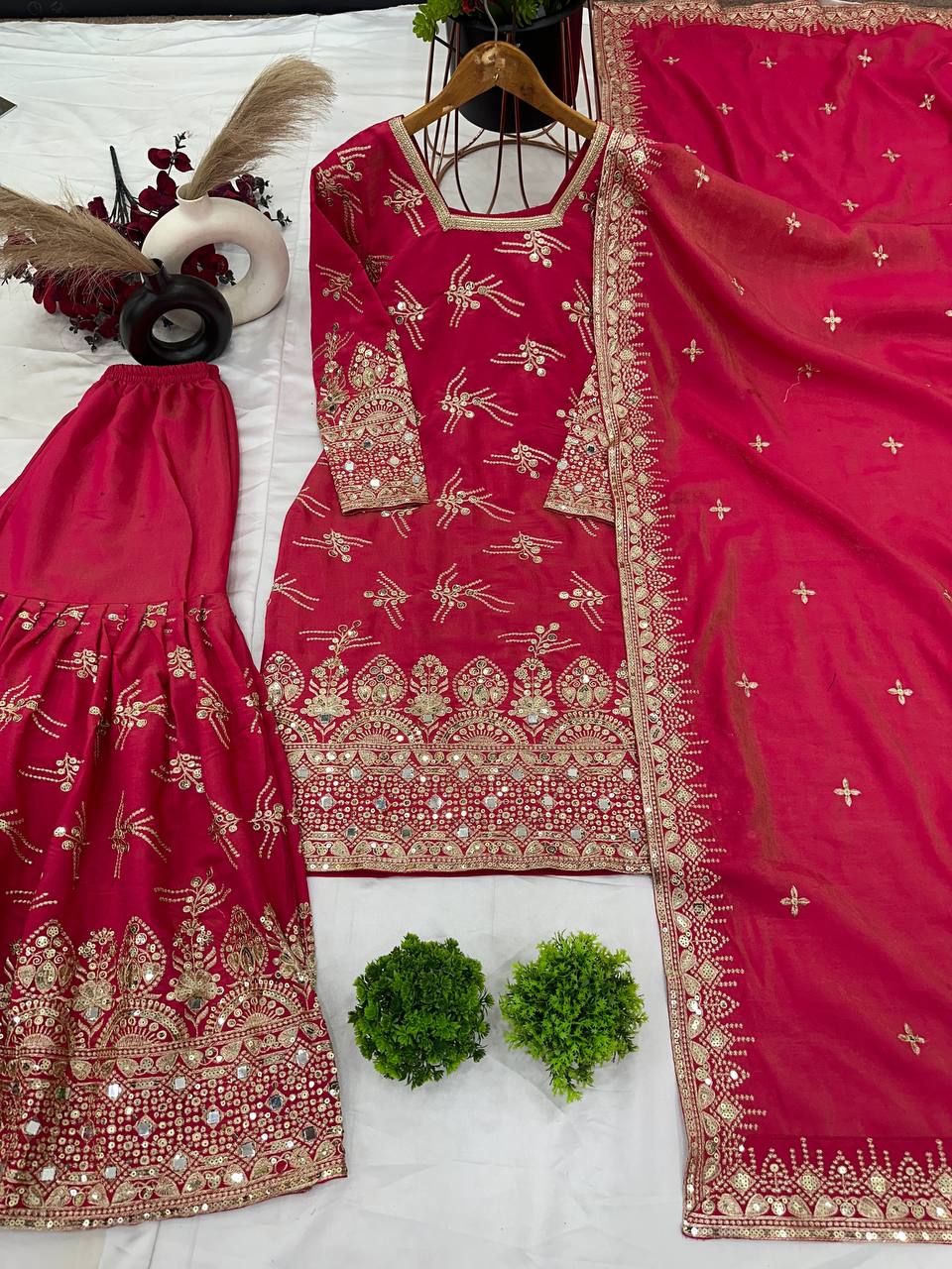 Royal Zari Mirror Embroidered Sharara Suit Set