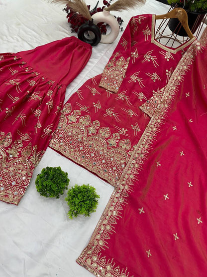 Royal Zari Mirror Embroidered Sharara Suit Set