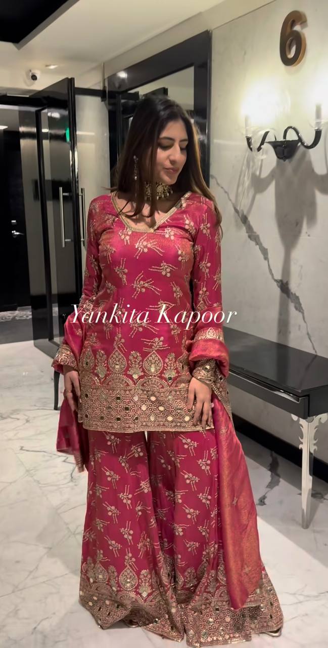 Royal Zari Mirror Embroidered Sharara Suit Set