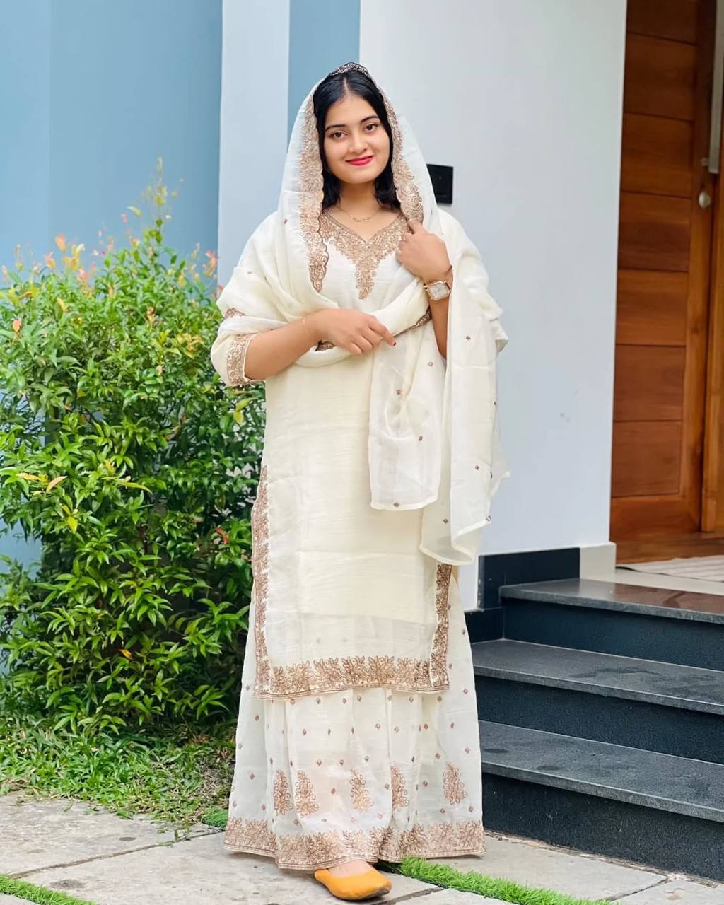 Elegant Pearl Embroidered Sharara Suit with Mirror Border