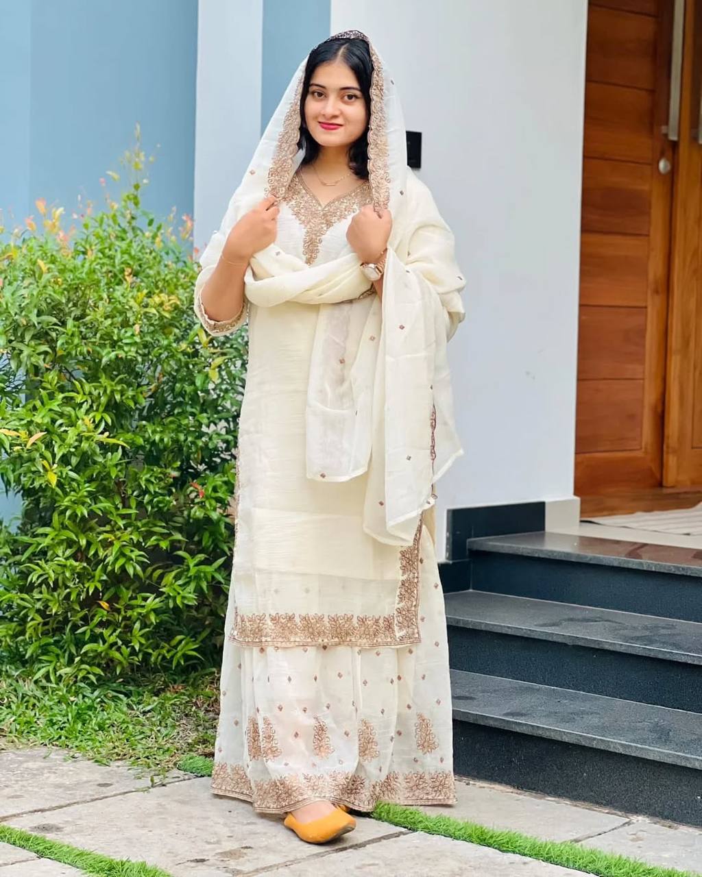 Elegant Pearl Embroidered Sharara Suit with Mirror Border