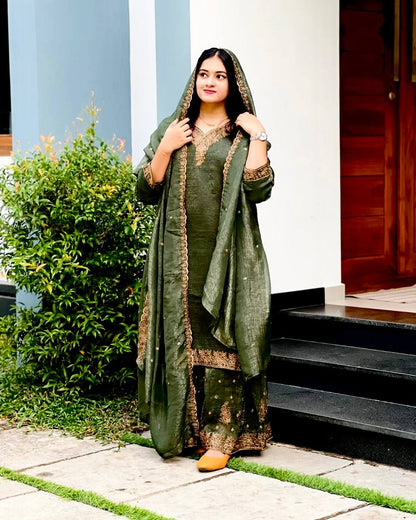 Elegant Pearl Embroidered Sharara Suit with Mirror Border