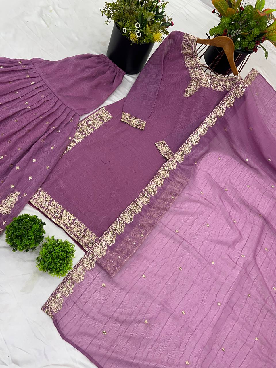 Elegant Pearl Embroidered Sharara Suit with Mirror Border