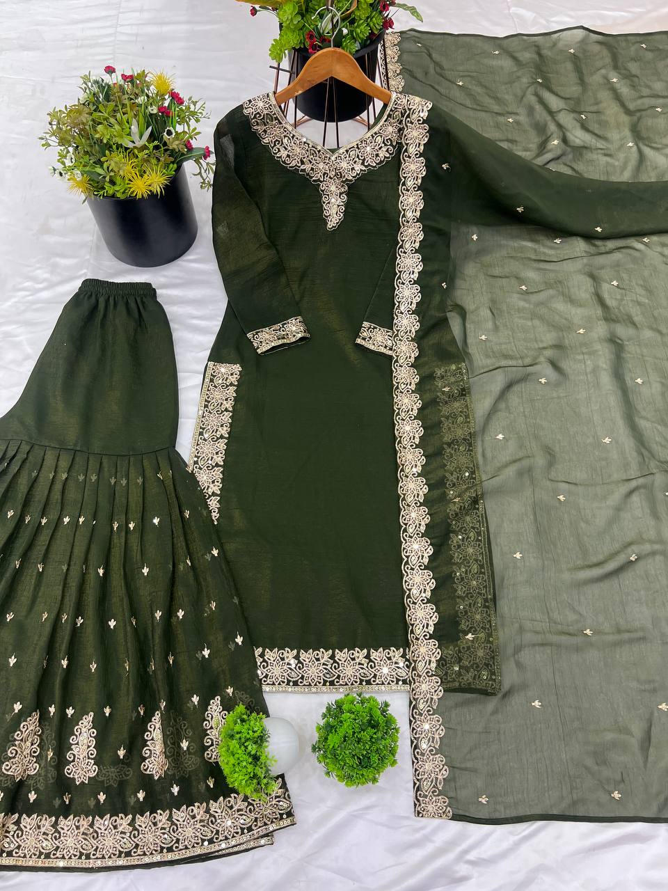 Elegant Pearl Embroidered Sharara Suit with Mirror Border