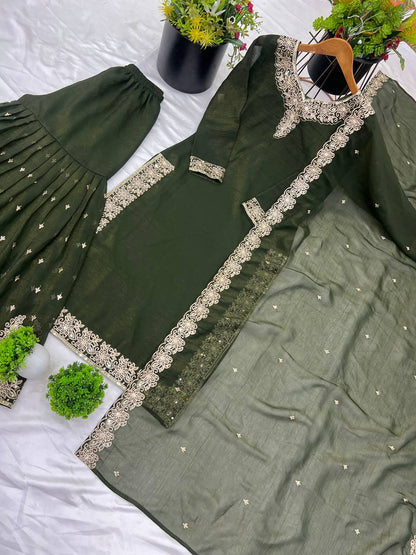 Elegant Pearl Embroidered Sharara Suit with Mirror Border