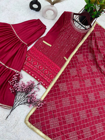 Zari Mirror Work Georgette Sharara Suit Set - Drapes Dress